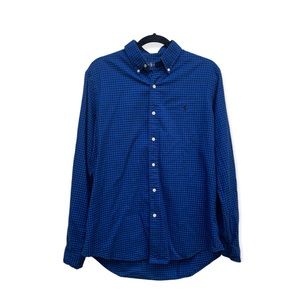 Ralph Lauren Men's Shirt Blue Check Plaid Long Sleeve Pony Logo Size M